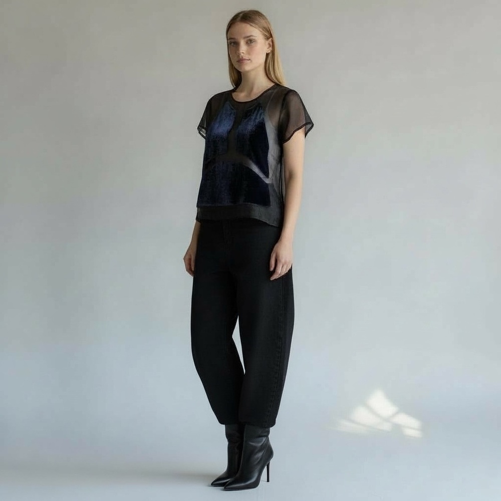 Top shop boutique silk mesh top velvet overlay size 2